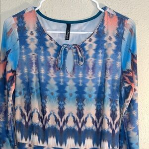 Chic Women's Blue and Peach Patterned Long Dress